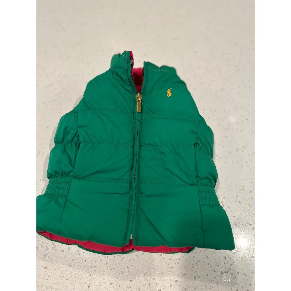 Ralph Lauren Kids Reversible Puffer Vest Pink Green Down Filled 12M